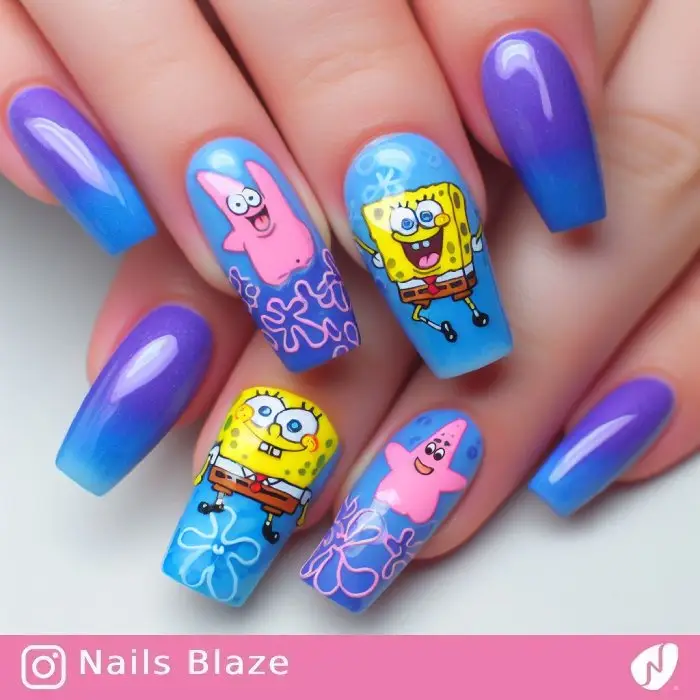 Spongebob Sky Flower Nails| Cartoon - NB759